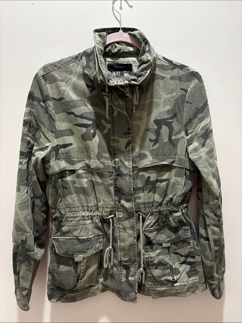 Forever 21 Camo Drawstring Utility Jacket - Green